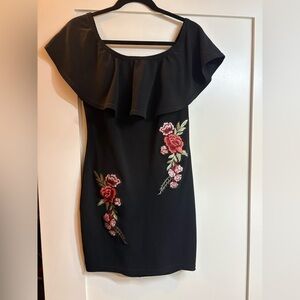 Elegant Black Floral Embroidered Dress